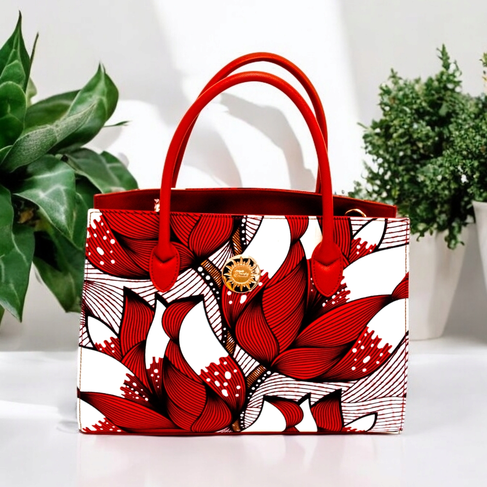 Elegant Red and White Floral Handbag